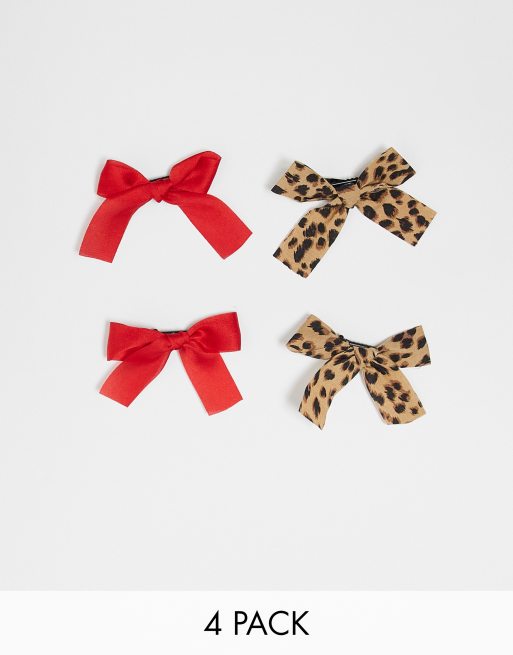 My Accessories - Confezione da 4 fiocchi per capelli piccoli rossi e leopardati