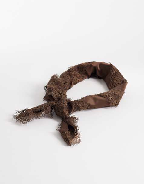 My Accessories contrast lace trim bandana belt in brown - view 1