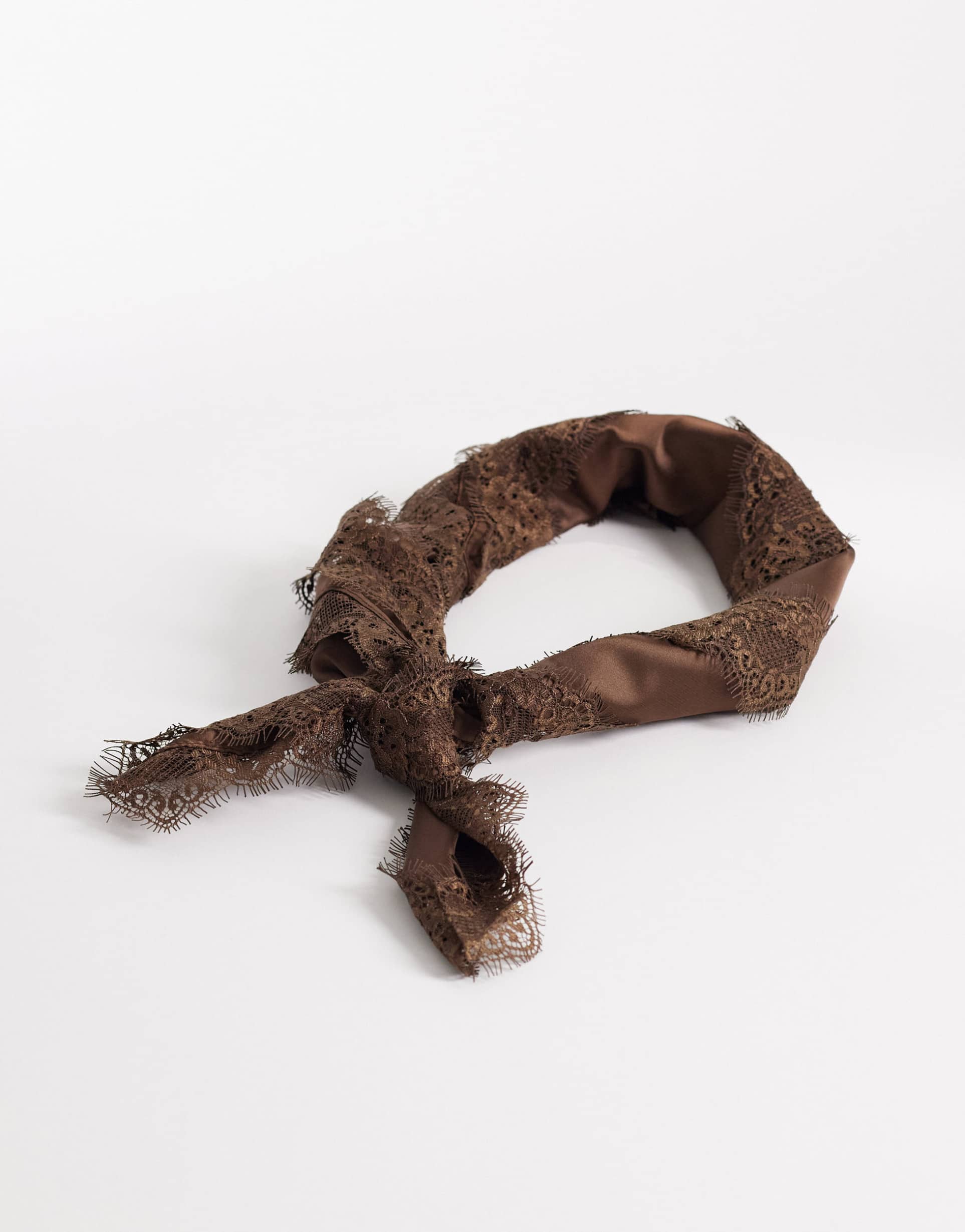 my accessories contrast lace trim bandana belt in brown