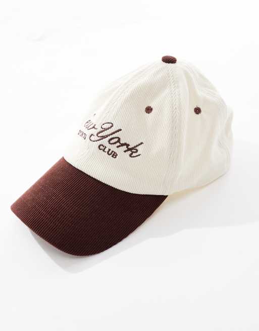 My Accessories – Cord-Baseballkappe in Braun und Cremeweiß mit „New York“-Schriftzug, 2 von 3