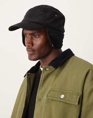 My Accessories corduroy baseball hat with ear flaps in black