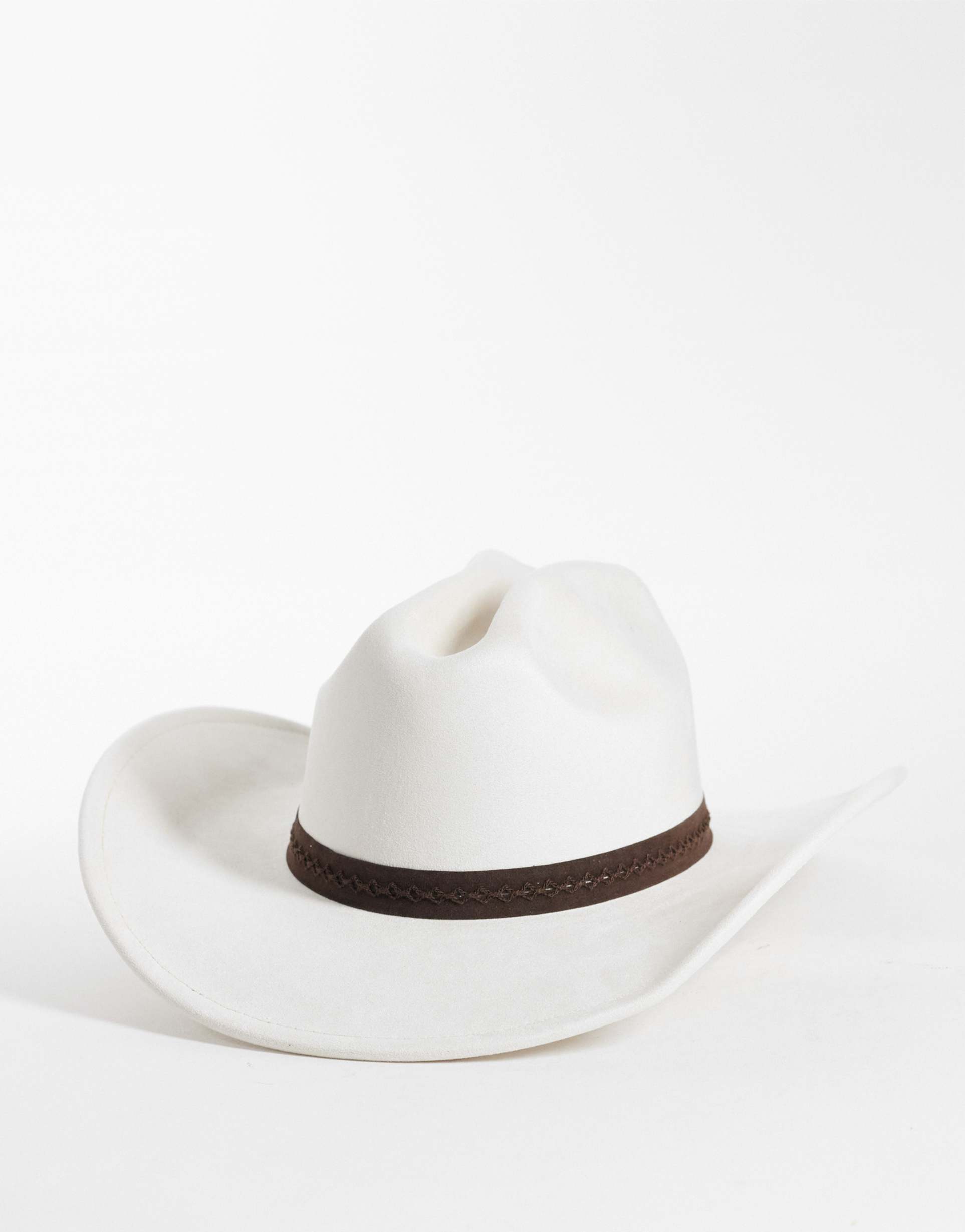 my accessories cowboy hat with brown faux suede trim in cream