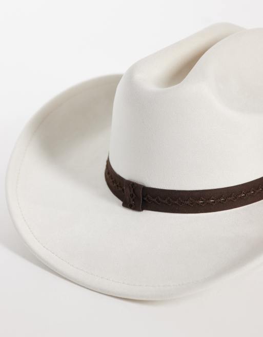 My Accessories cowboy hat with brown faux suede trim in cream, 2 of 3