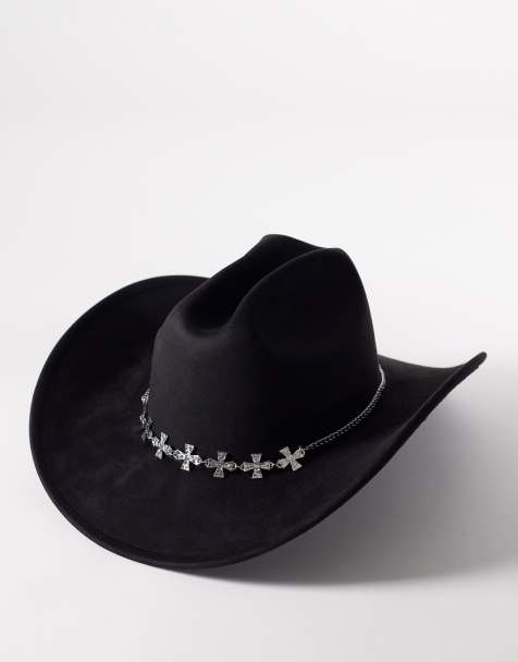 My Accessories cowboy hat with silver crosses trim in black - view 1