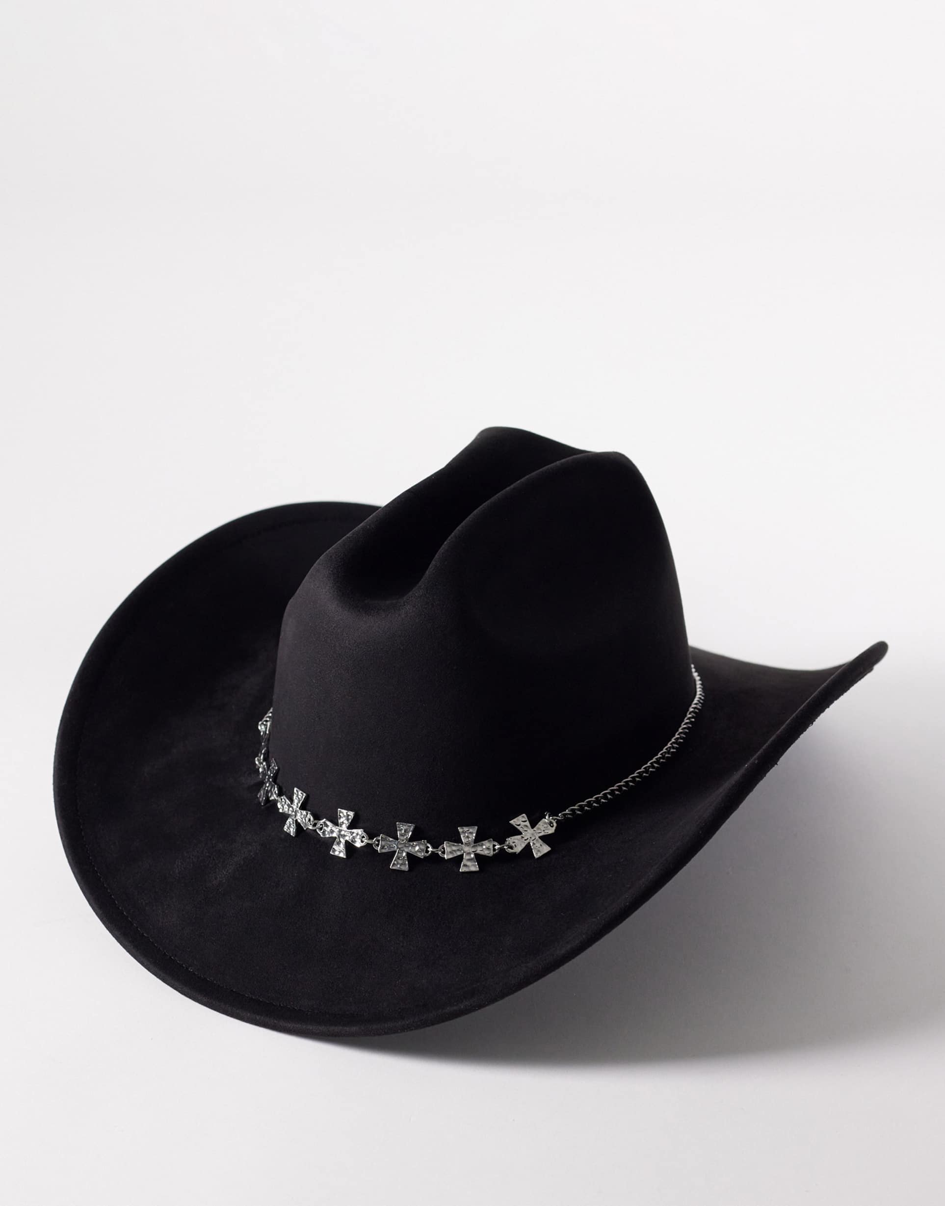 my accessories cowboy hat with silver crosses trim in black