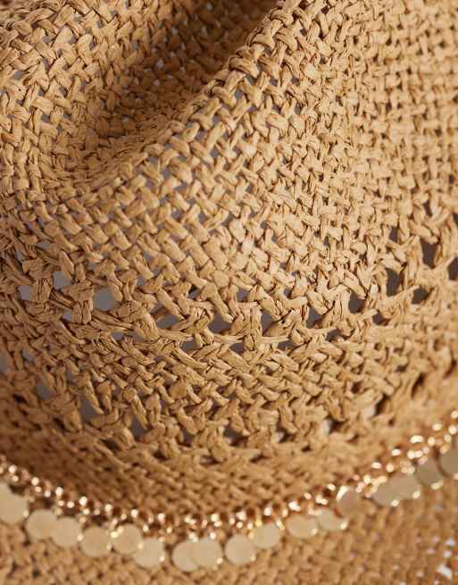 My Accessories - Cowboyhoed van stro met rand van gouden muntjes in bruin, 2 van 3