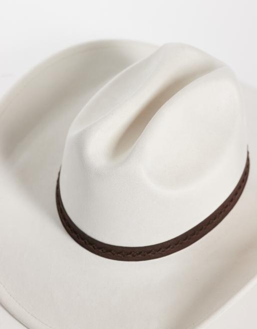 My Accessories – Cowboyhut in Cremeweiß mit Besatz aus braunem Wildlederimitat, 3 von 3