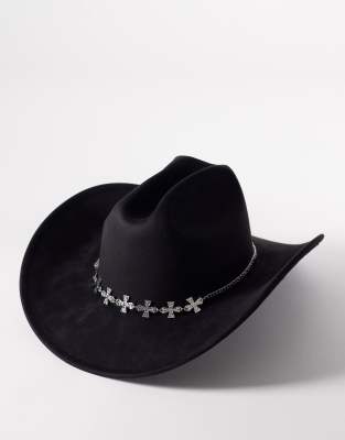 My Accessories - Cowboyhut in Schwarz mit silberfarbenem Kreuzdetail