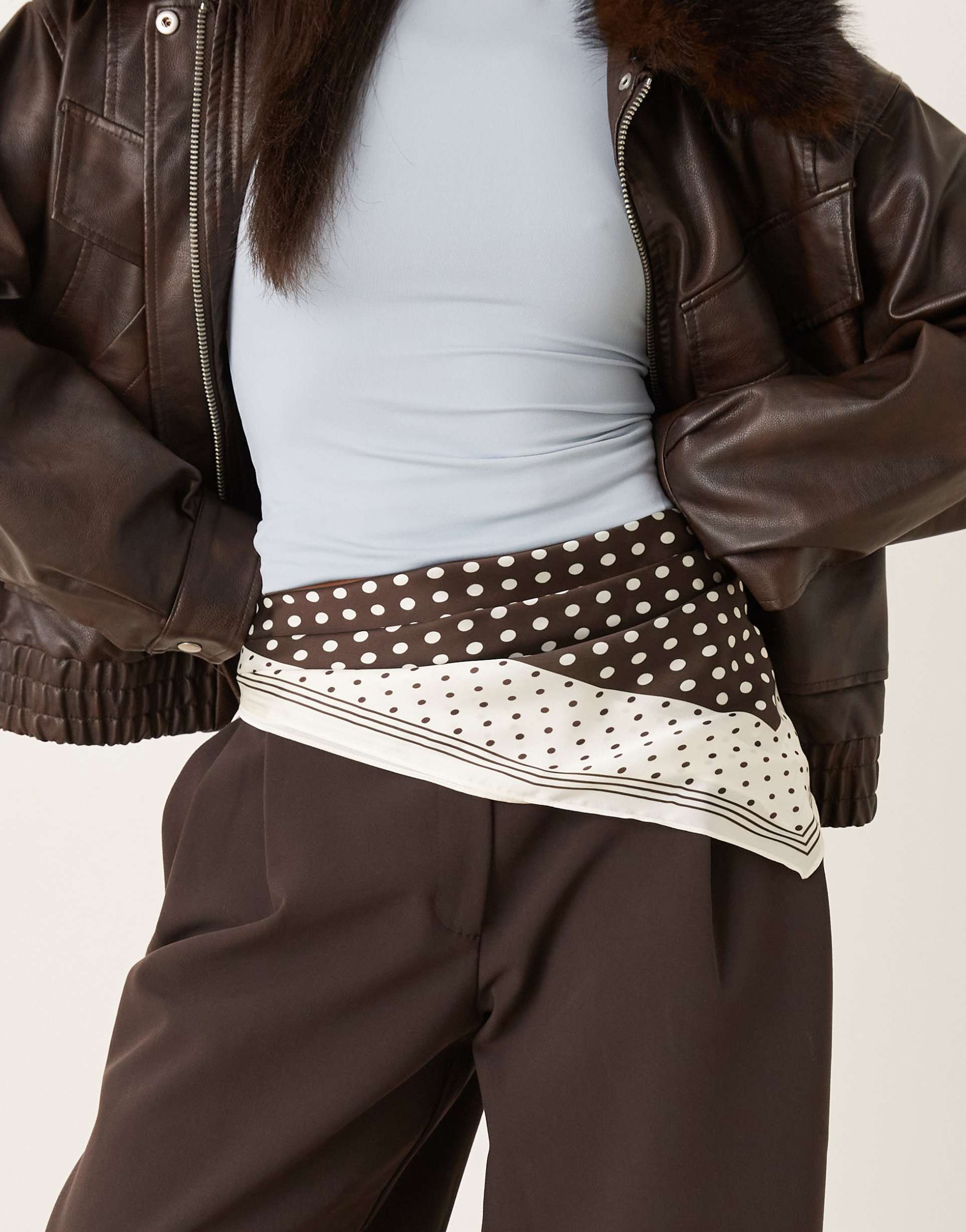 my accessories cream and brown polka-dot belt bandana in brown