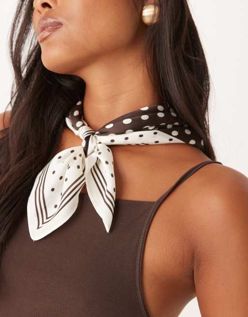 My Accessories cream and brown polka dot neck tie in brown