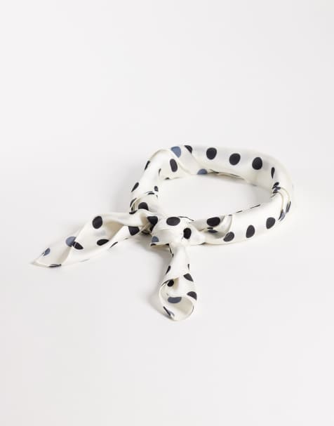 My Accessories - Cremehvid og hvid bandana med polkaprikker i satin - view 1