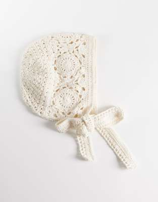 My Accessories Crochet Bonnet Hat In White