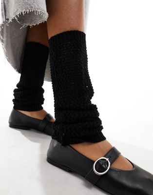 My Accessories crochet knit leg warmers in black