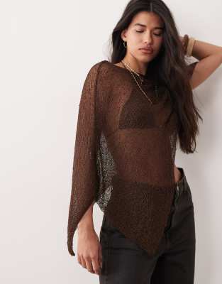 My Accessories Crochet Poncho In Brown