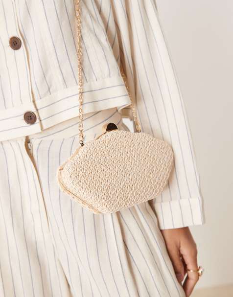 My Accessories crochet shell clutch bag with crossbody chain strap in off white - view 1