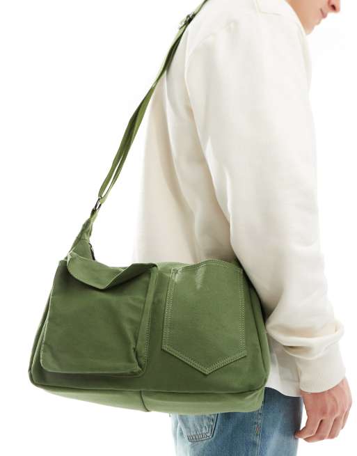 My Accessories - Crossbody messengertas van canvas in kaki