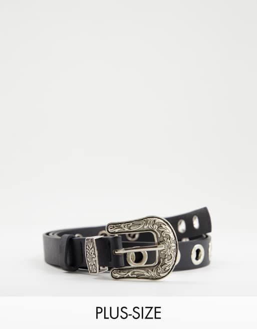 My Accessories Curve - Ceinture à œillets style western avec finitions argentées