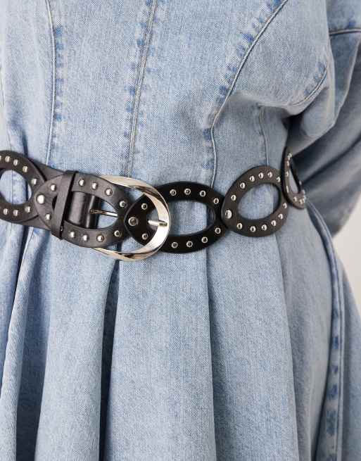 My Accessories Curve - Ceinture avec détails ovales à clous - Noir, 2 de 4