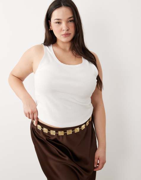 My Accessories Curve - Ceinture chaîne à maillons carrés martelés - Doré - view 1