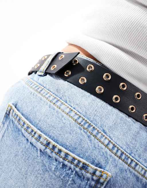My Accessories Curve - Ceinture en PU avec œillets - Noir, 4 de 4