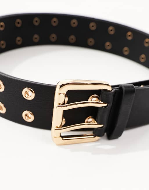 My Accessories Curve eyelet detail PU belt in black, 2 of 4