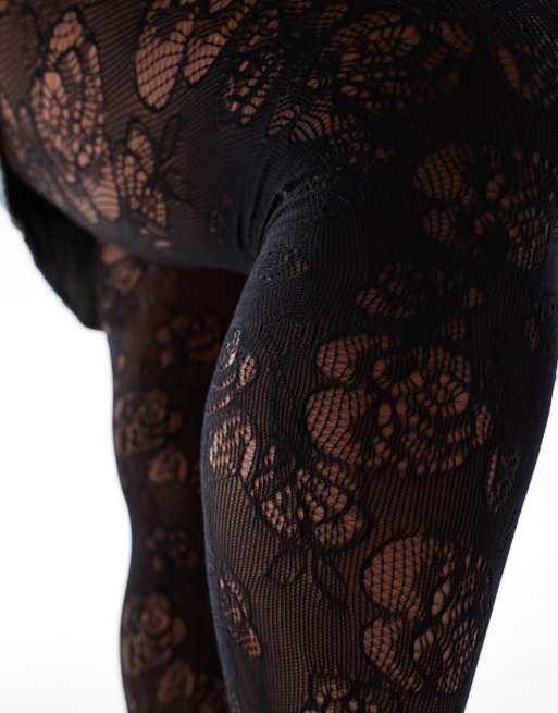 Black floral tights hot sale