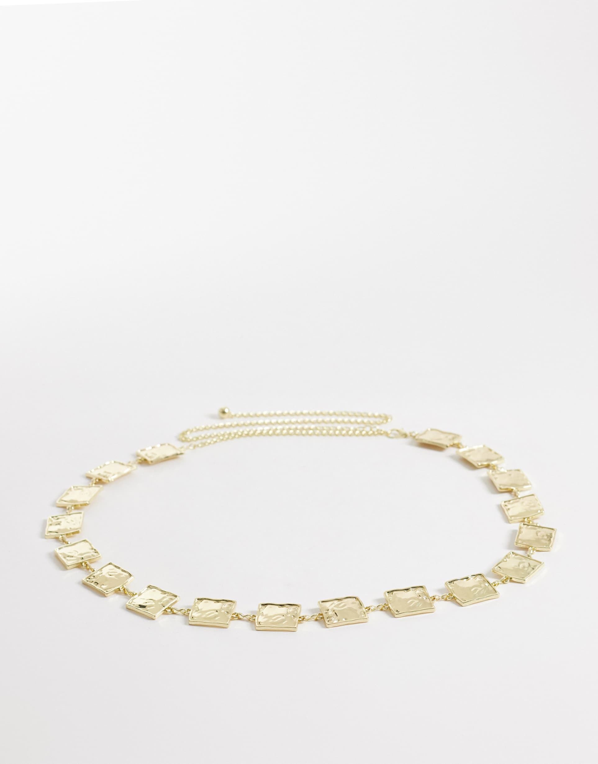 my accessories curve hammered square chain belt in gold