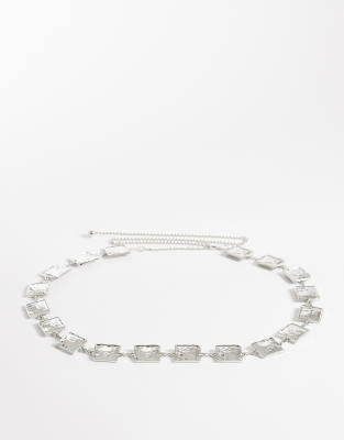 My Accessories Curve Hammered Square Chain Belt In Silver