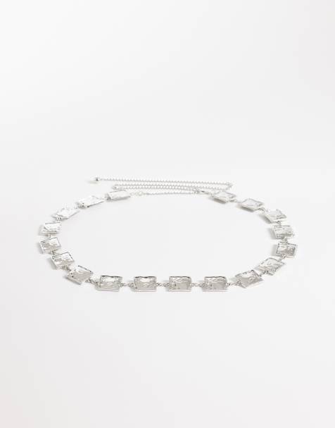My Accessories Curve hammered square chain belt in silver - view 1