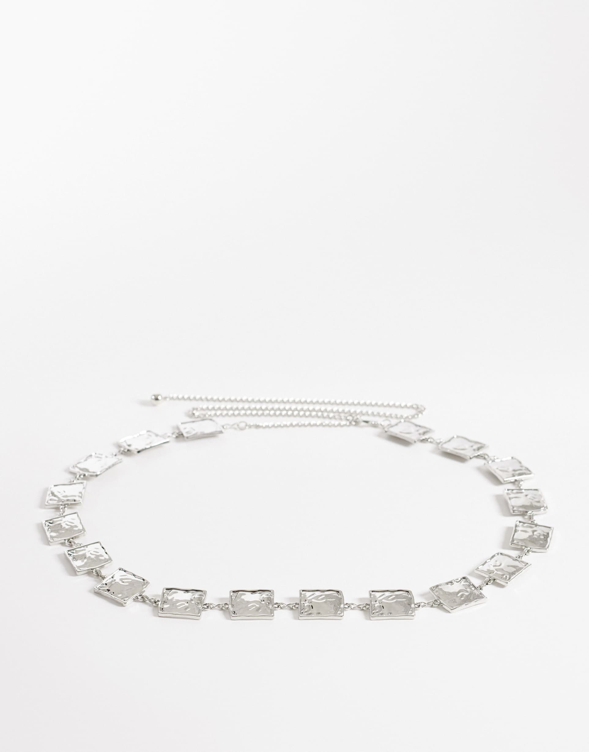 my accessories curve hammered square chain belt in silver