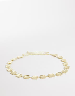 My Accessories Curve - Kettengürtel in Gold mit gehämmerten, eckigen Gliedern-Goldfarben