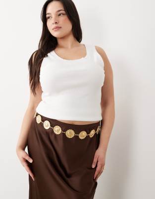 My Accessories Curve Large Coin Chain Belt In Gold