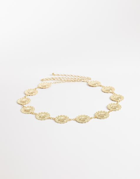 My Accessories Curve large coin chain belt in gold - view 1