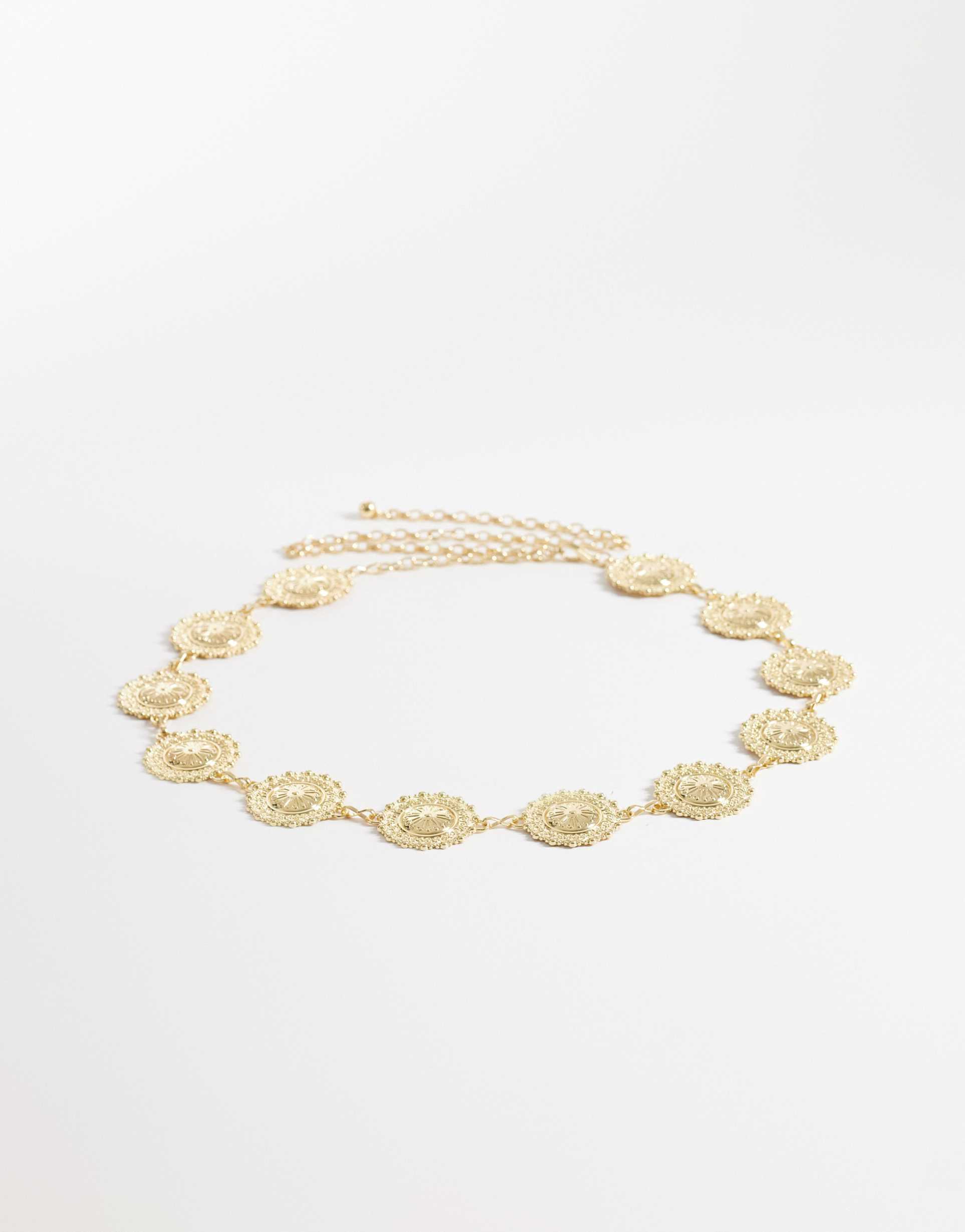 my accessories curve large coin chain belt in gold