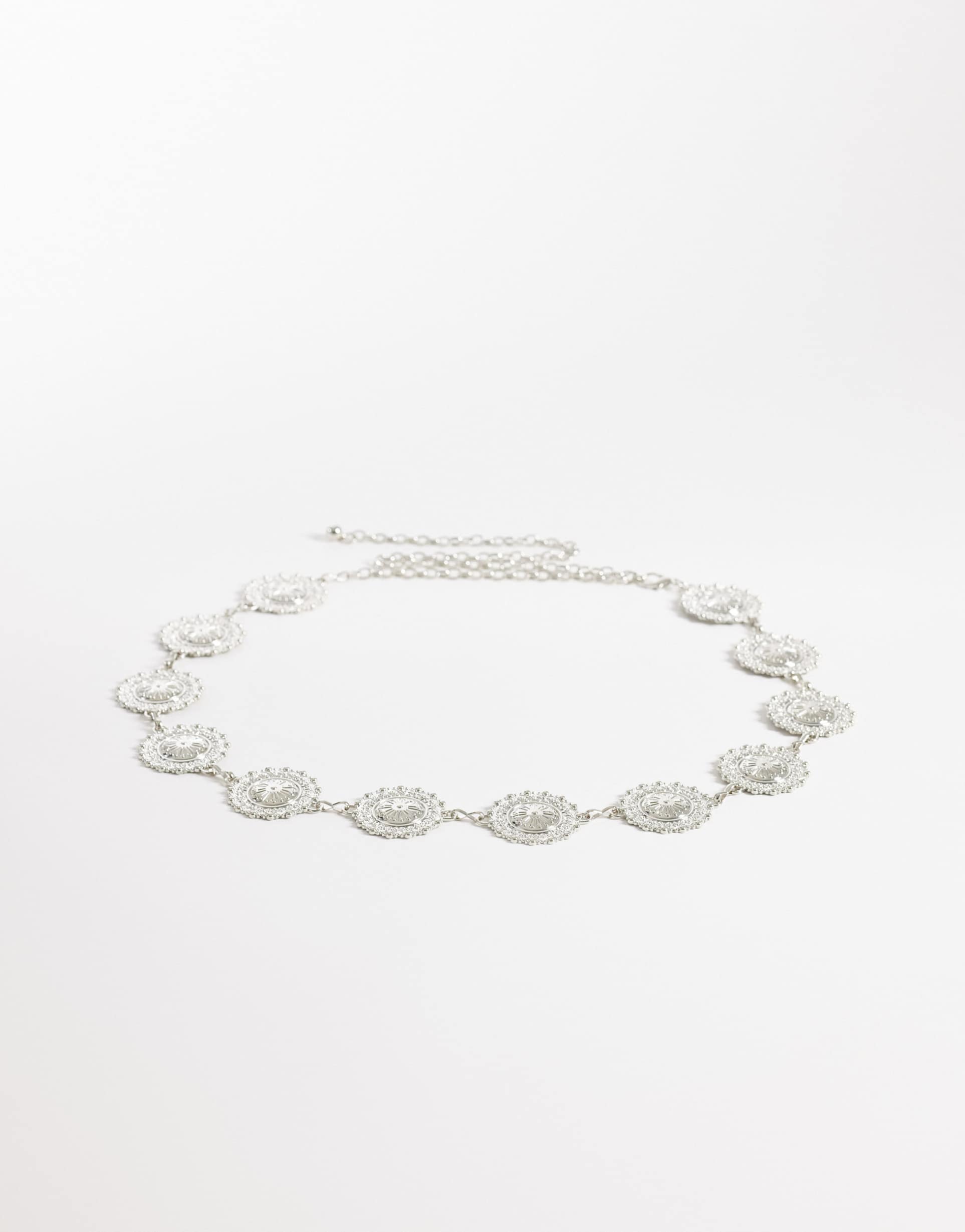 my accessories curve large coin chain belt in silver