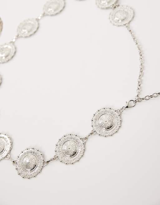 My Accessories curve large coin chain belt in silver, 4 of 4