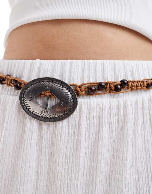 My Accessories Curve medallion rope belt in silver and brown | ASOS