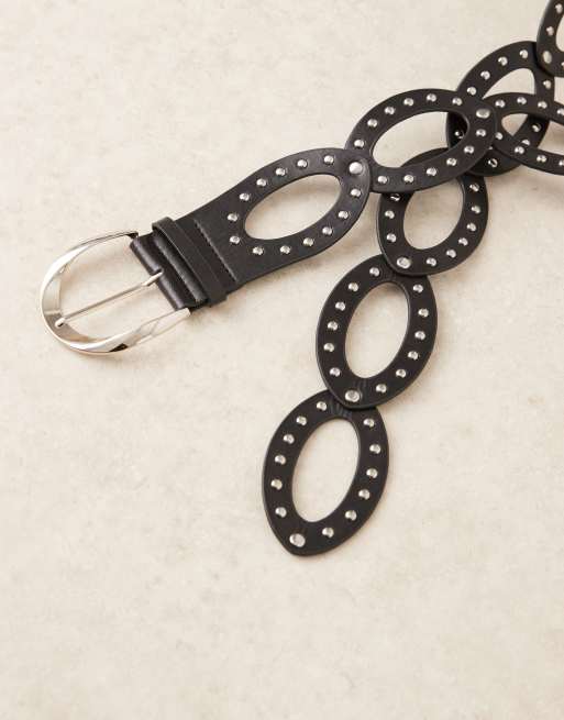 My Accessories Curve – Ovaler Gürtel in Schwarz mit Nietenbesatz, 3 von 4