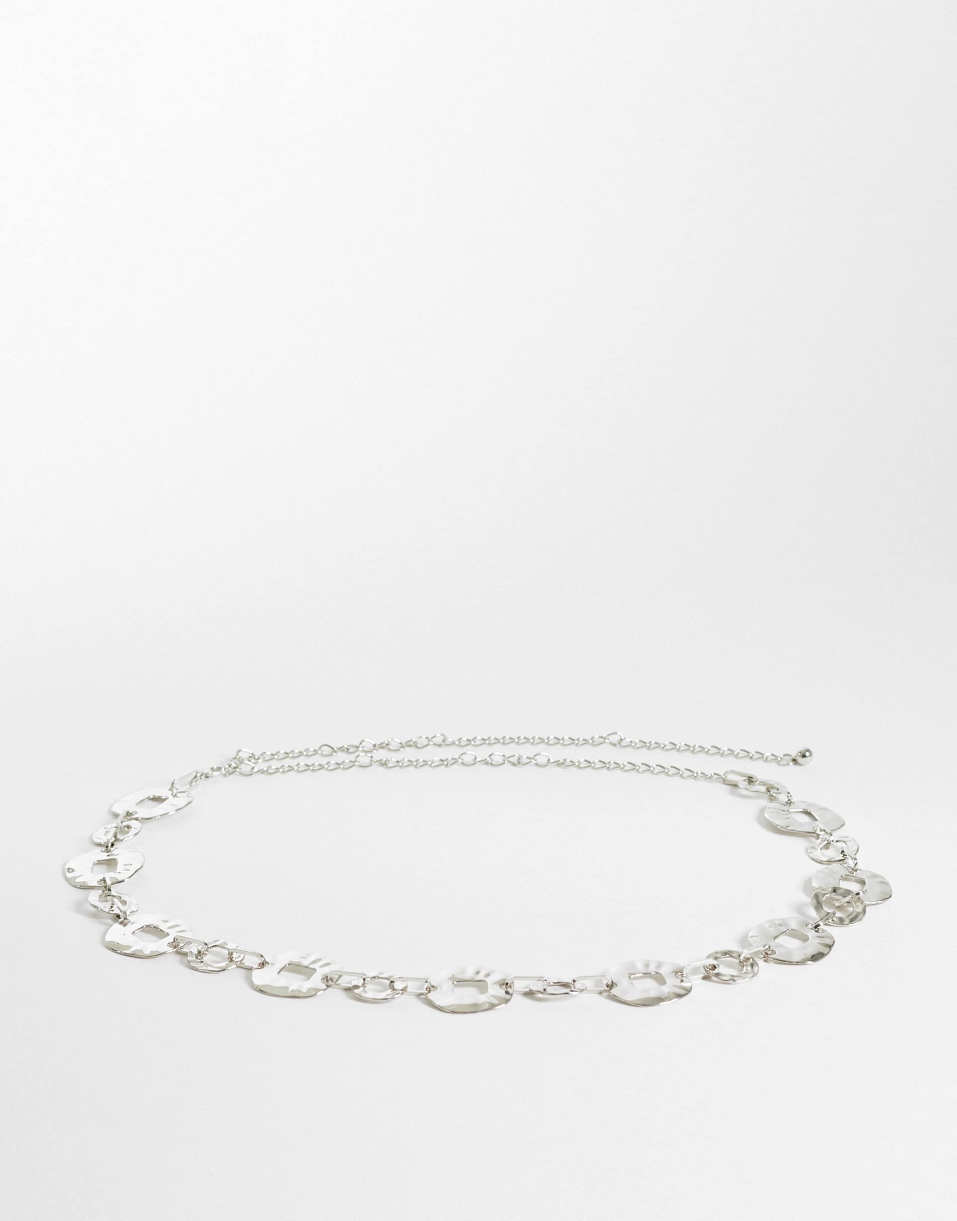 my accessories curve oversized hammered circles belt in silver tone