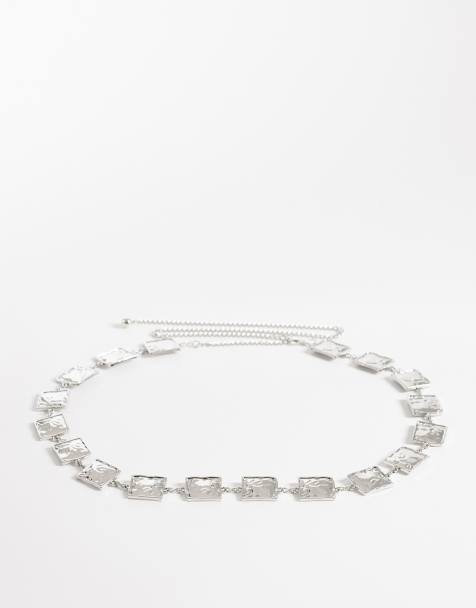 My Accessories Curve – Pasek łańcuszkowy z młotkowanymi kwadratami w kolorze srebra - view 1