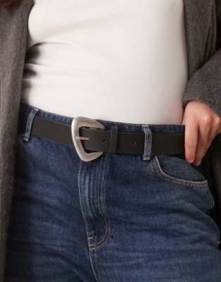 My Accessories Curve My Accessories Curve sculptural buckle belt in black and brushed silver