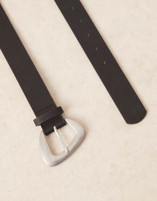 My Accessories Curve sculptural buckle belt in black and brushed silver , 2 of 3