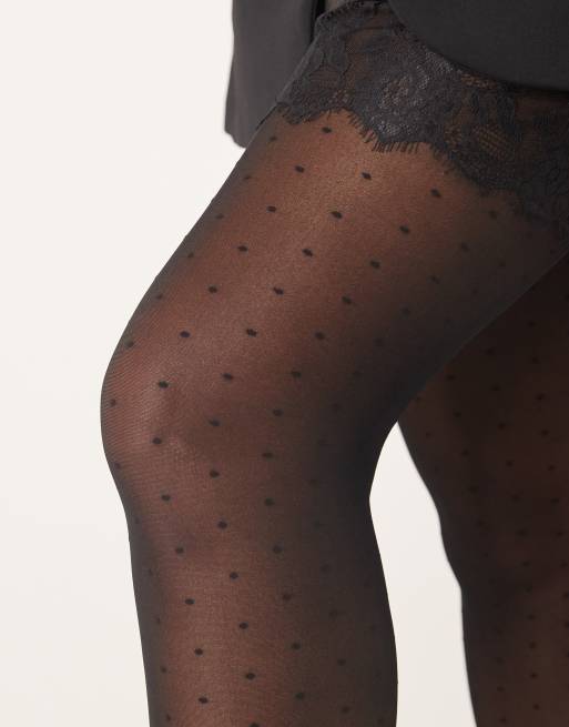 My Accessories Curve – Svarta, prickiga, skira tights, 2 av 3