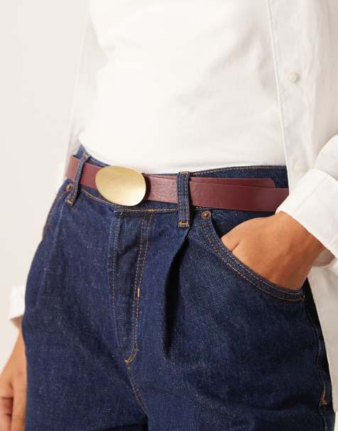 My Accessories curved buckle belt in burgundy and gold - view 1