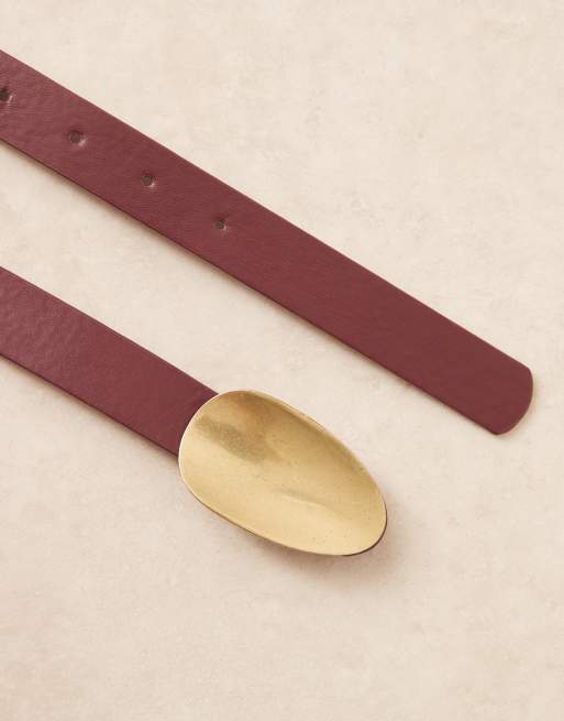 My Accessories curved buckle belt in burgundy and gold, 2 of 3
