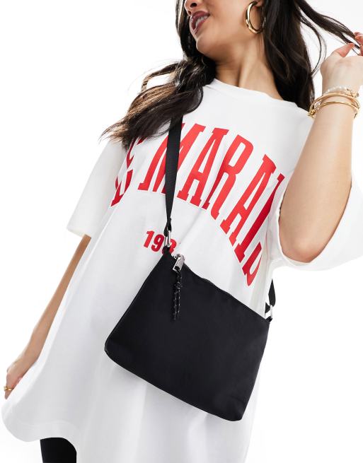 My Accessories – Czarna nylonowa torebka crossbody z zapięciem na zamek u góry
