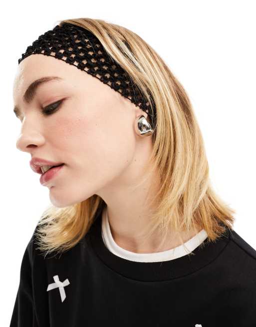 My Accessories – Czarna szydełkowana szeroka opaska na głowę