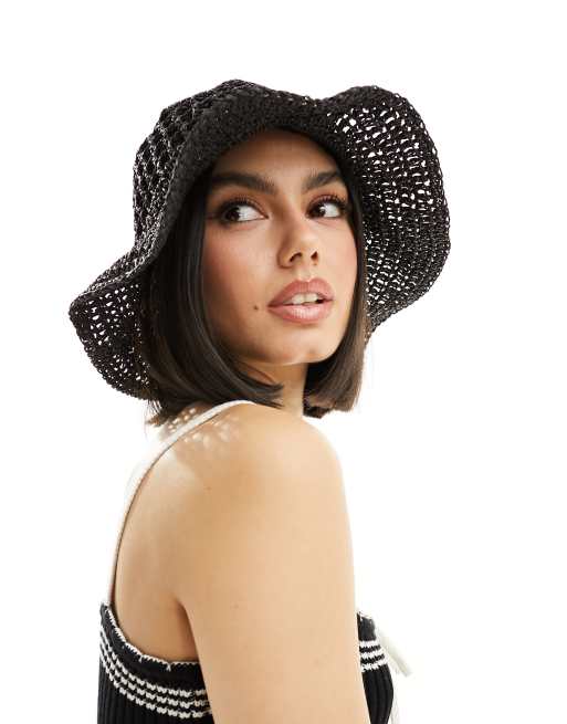 My Accessories – Czarny szydełkowany kapelusz typu bucket o ażurowym splocie