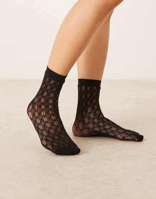 My Accessories dot patterned ruffle lace socks in black