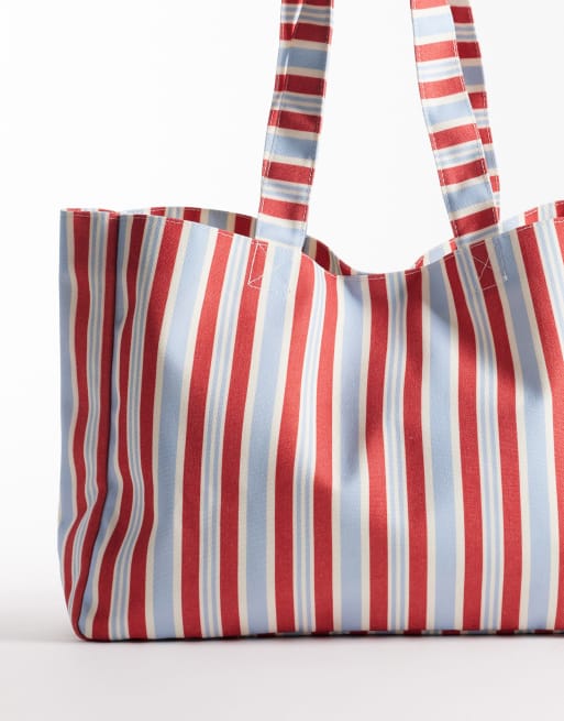 My Accessories – Duża płócienna torba typu tote w czerwono-niebieskie paski , 4 z 4